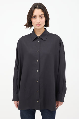 The Row Black Cashmere Long Button Up Shirt