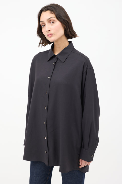 The Row Black Cashmere Long Button Up Shirt