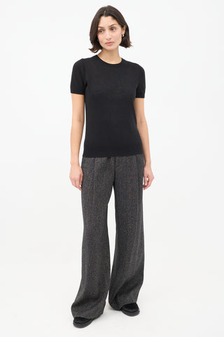 The Row Black Cashmere & Silk Knit Short Sleeve Top