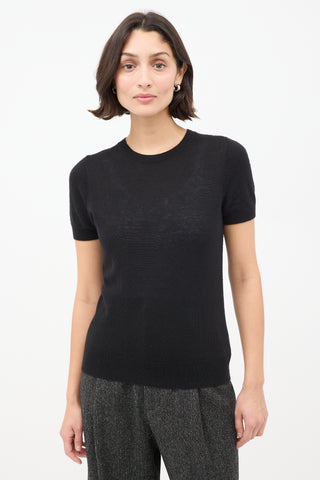 The Row Black Cashmere & Silk Knit Short Sleeve Top