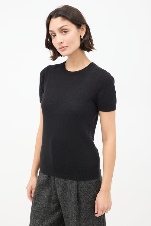 The Row Black Cashmere & Silk Knit Short Sleeve Top