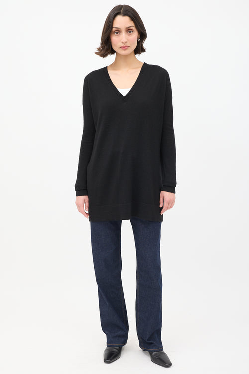 The Row Black Cashmere & Silk Knit V-Neck Top