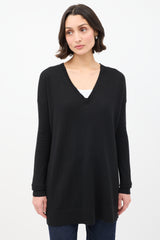 The Row Black Cashmere & Silk Knit V-Neck Top