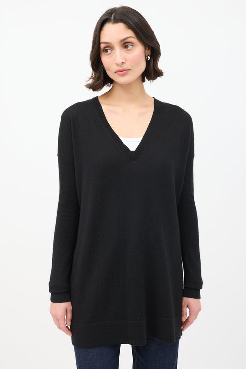 The Row Black Cashmere & Silk Knit V-Neck Top