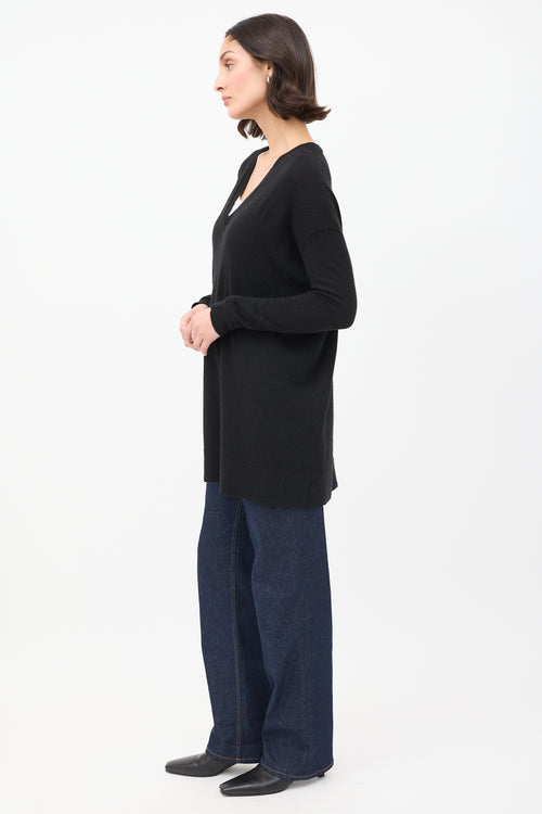 The Row Black Cashmere & Silk Knit V-Neck Top