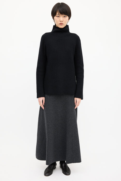 The Row Black Cashmere & Wool Mock Sweater