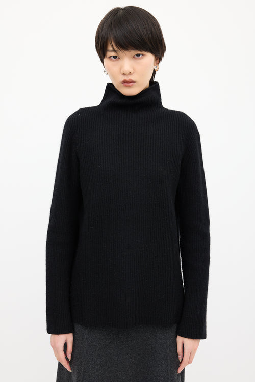 The Row Black Cashmere & Wool Mock Sweater