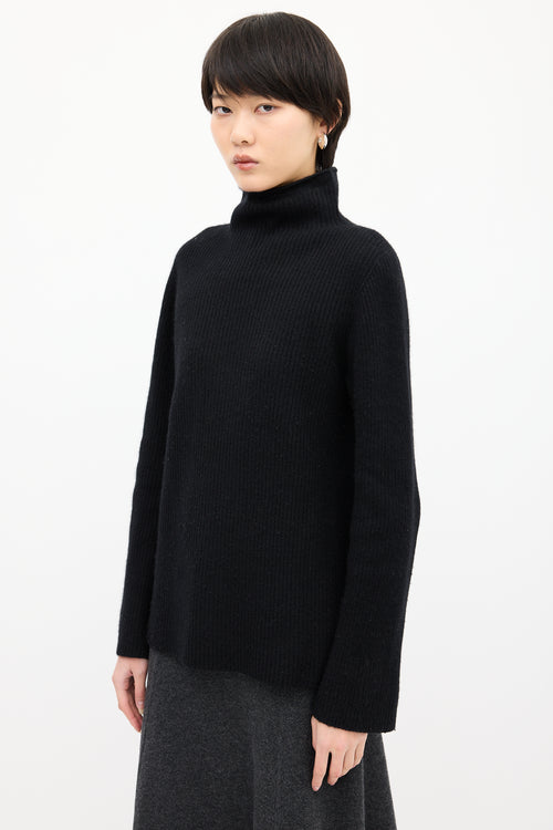 The Row Black Cashmere & Wool Mock Sweater