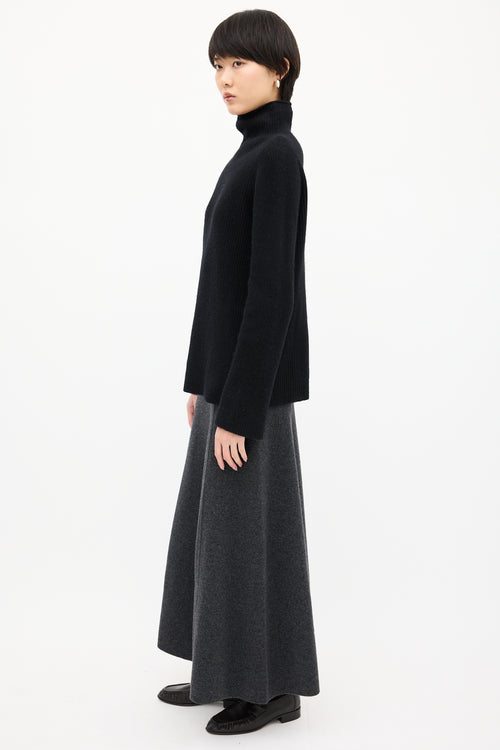 The Row Black Cashmere & Wool Mock Sweater