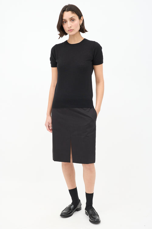 The Row Black Cotton & Cashmere Benson Pencil Skirt