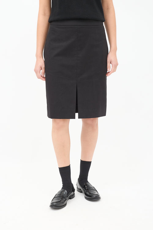 The Row Black Cotton & Cashmere Benson Pencil Skirt