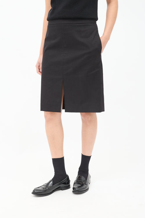 The Row Black Cotton & Cashmere Benson Pencil Skirt