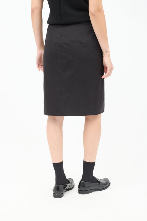 The Row Black Cotton & Cashmere Benson Pencil Skirt