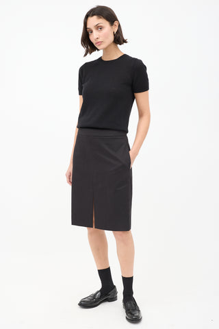 The Row Black Cotton & Cashmere Benson Pencil Skirt