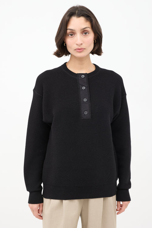 The Row Black Cotton Grelda Waffle Knit Sweater