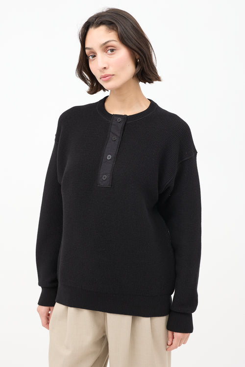 The Row Black Cotton Grelda Waffle Knit Sweater