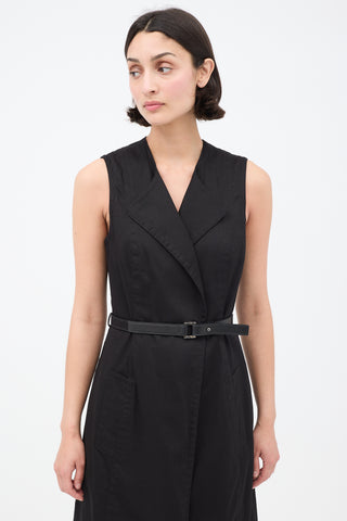 The Row Black Gabardine Belted Vest