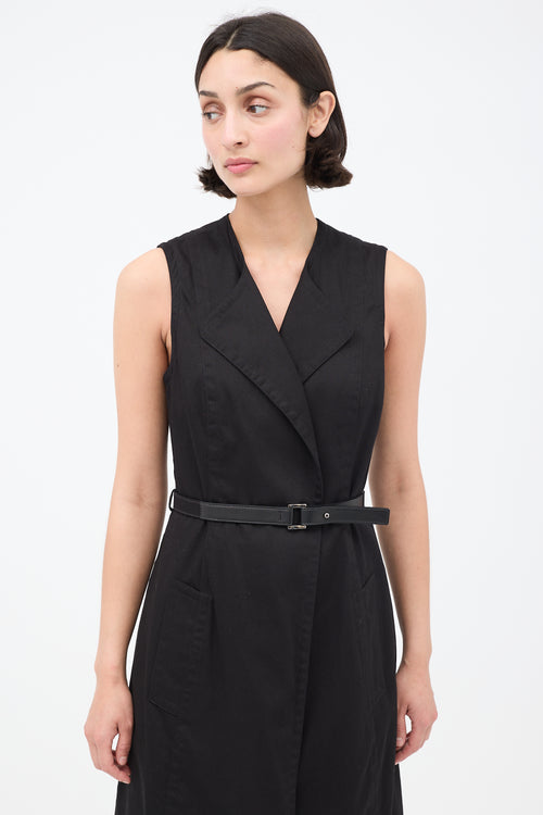 The Row Black Gabardine Belted Vest