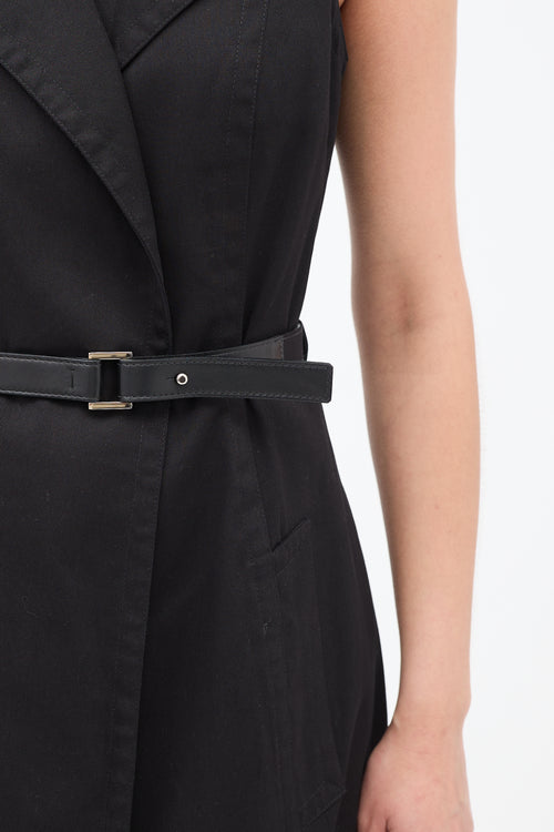 The Row Black Gabardine Belted Vest