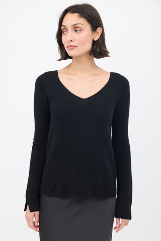 The Row Black Knit V-Neck Sweater