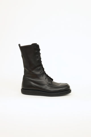 The Row Black Leather Lace Up Boot
