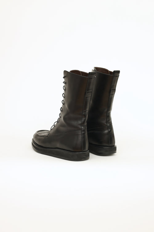 The Row Black Leather Lace Up Boot