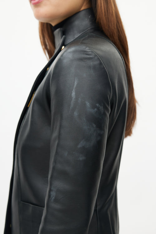 The Row Black Leather Asymmetric Zip Jacket
