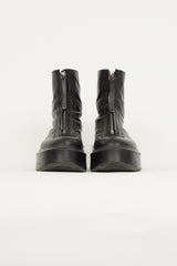 The Row Black Leather Chunky Zip Front Boot