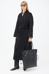 The Row Black Leather Polly Drawstring Tote Bag