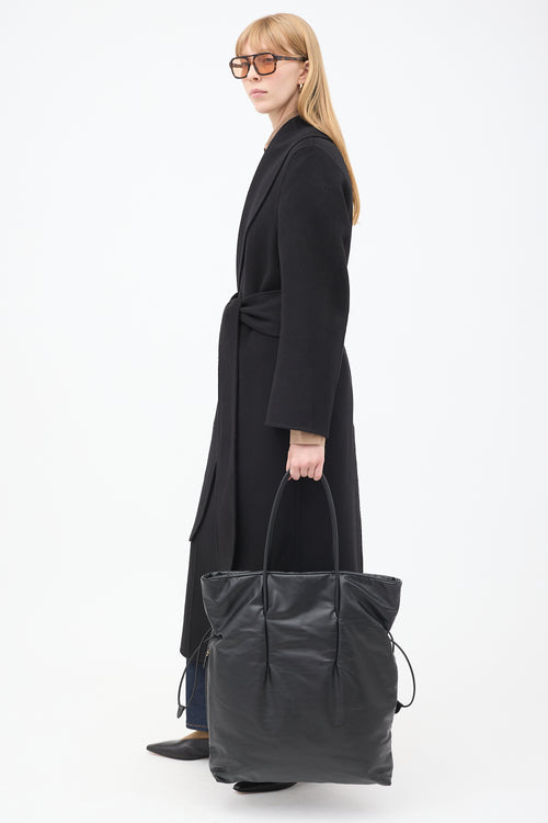 The Row Black Leather Polly Drawstring Tote Bag