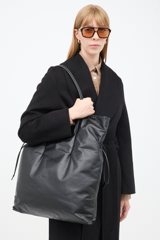 The Row Black Leather Polly Drawstring Tote Bag