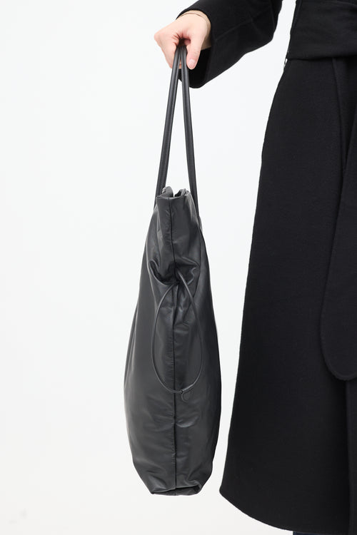 The Row Black Leather Polly Drawstring Tote Bag