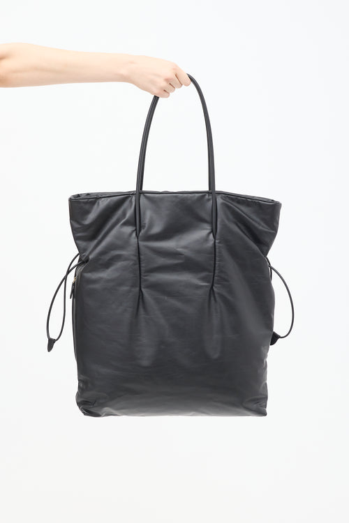 The Row Black Leather Polly Drawstring Tote Bag