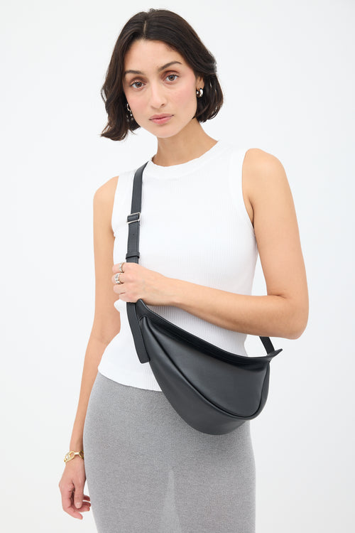 The Row Black Leather Small Slouchy Banana Bag