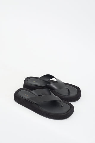 The Row Black Leather & Suede Ginza Sandal