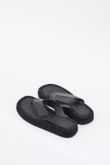 The Row Black Leather & Suede Ginza Sandal