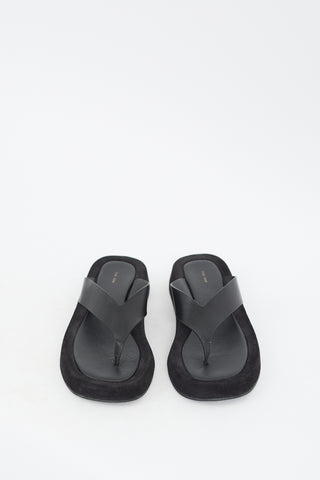 The Row Black Leather & Suede Ginza Sandal