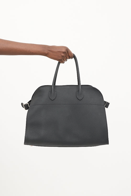 The Row Black Leather Soft Margaux 15 Tote