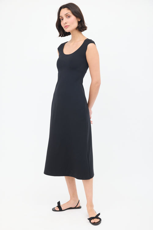 The Row Black Nylon Rhode Cap Sleeve A-Line Dress