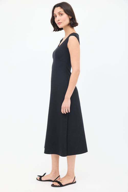 The Row Black Nylon Rhode Cap Sleeve A-Line Dress