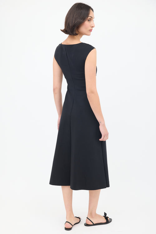 The Row Black Nylon Rhode Cap Sleeve A-Line Dress