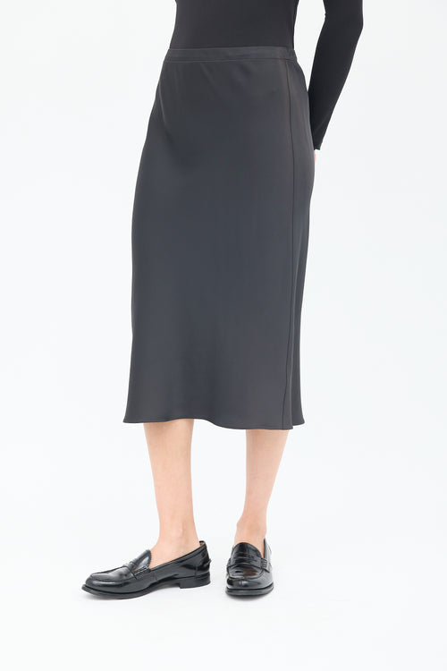 The Row Black Silk Bias Midi Skirt