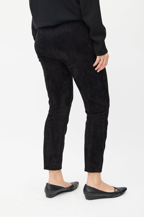 The Row Black Suede Slim Trouser