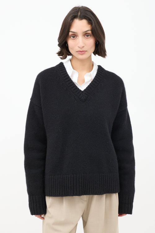 The Row Black Wool & Cashmere Davion V-Neck Sweater