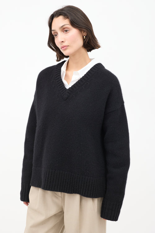 The Row Black Wool & Cashmere Davion V-Neck Sweater