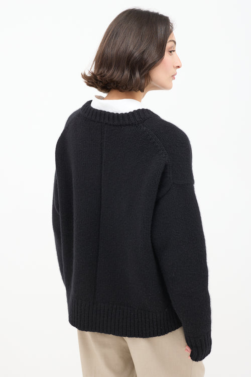 The Row Black Wool & Cashmere Davion V-Neck Sweater