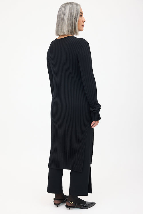 The Row Black Wool Ribbed Knit Midi Dress