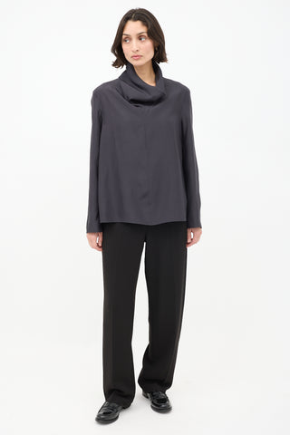 The Row Black Wool & Silk High Cowl Neck Top