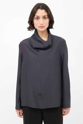 The Row Black Wool & Silk High Cowl Neck Top