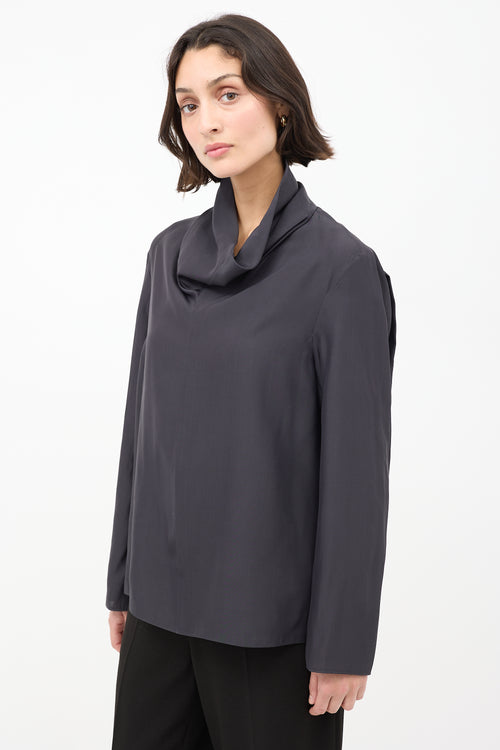 The Row Black Wool & Silk High Cowl Neck Top